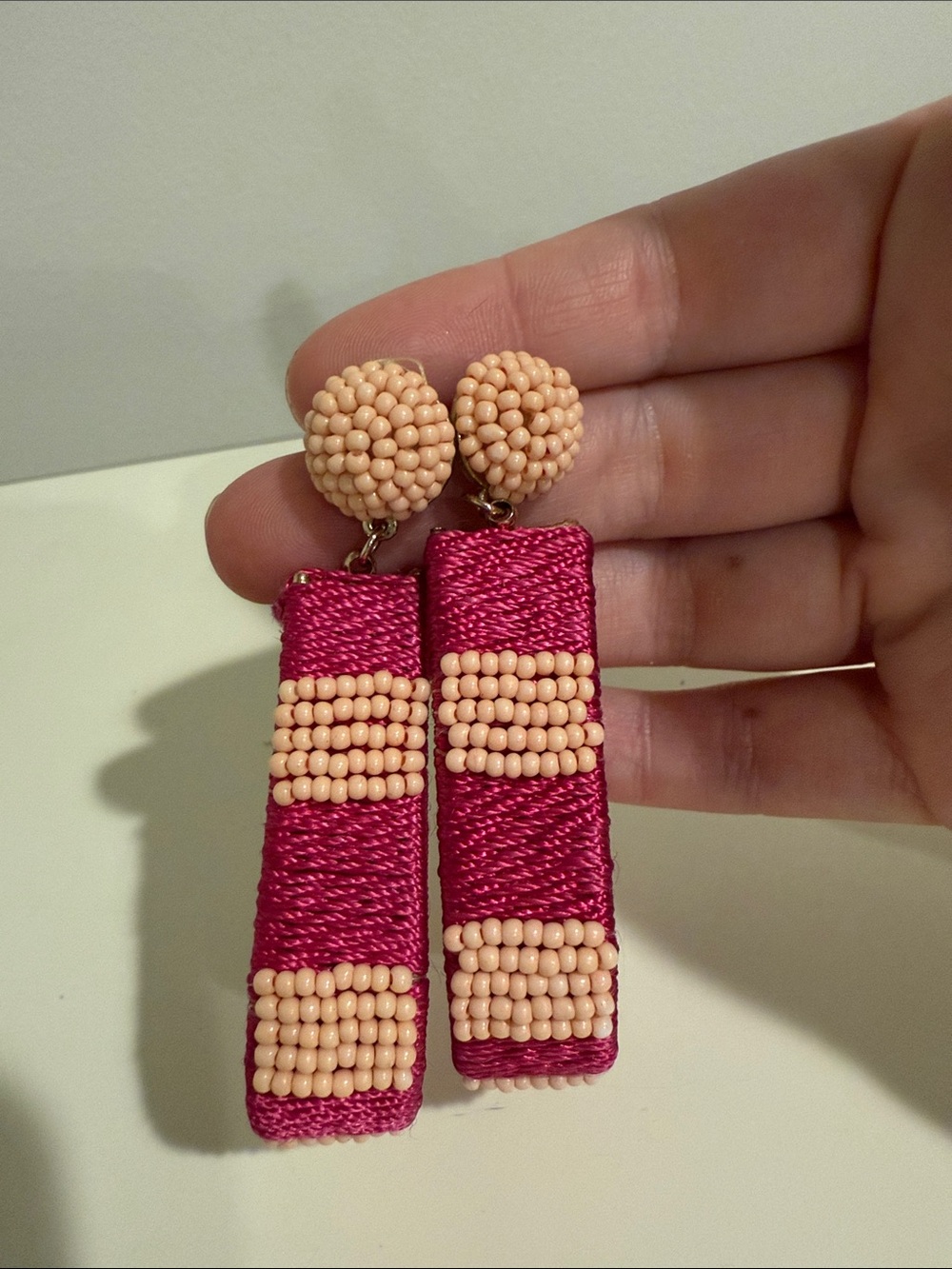 Pink and Peach Beaded Drop Earrings